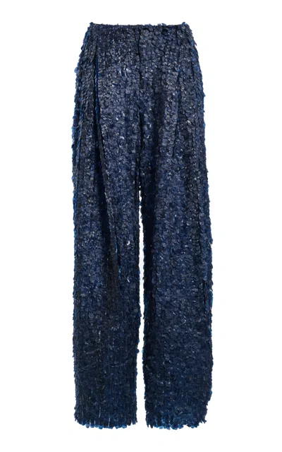 Christopher Esber Fish Scale Sequined Wide-leg Pants In Blue