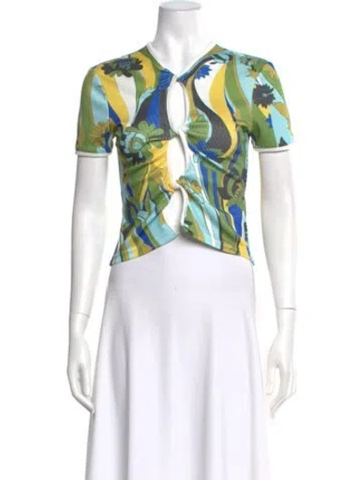 Pre-owned Christopher Esber Floral Print V-neck Top In Green