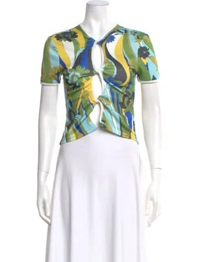 Pre-owned Christopher Esber Floral Print V-neck Top In Green