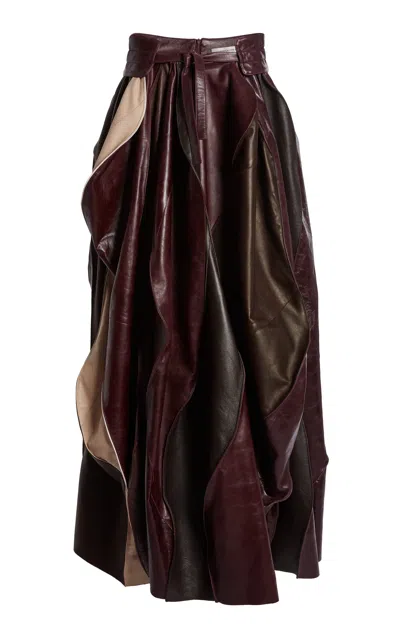 Christopher Esber Fragment Gathered Leather Skirt In Burgundy