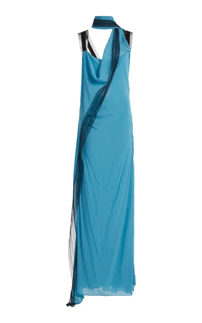 Christopher Esber Framed Silk Maxi Dress In Blue