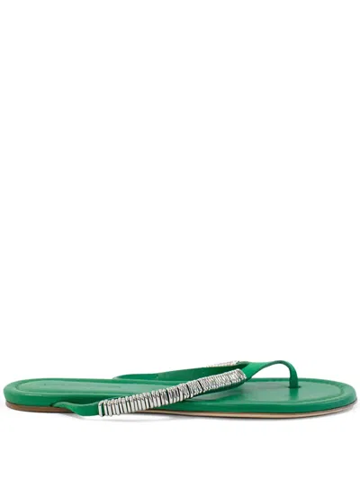Christopher Esber Frida Pierced Suede Flat Sandals In Green