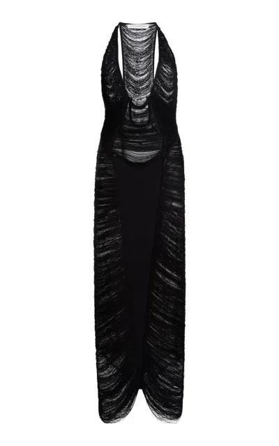 Christopher Esber Fringed Knit Maxi Dress In Black