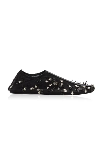 Christopher Esber Frosted Bead-embellished Mesh Flats In Black