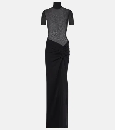 Christopher Esber Fusion Gathered Jersey And Crêpe Maxi Dress In Black