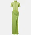 Christopher Esber Fusion Ruched Tee High Neckline Dress In Green