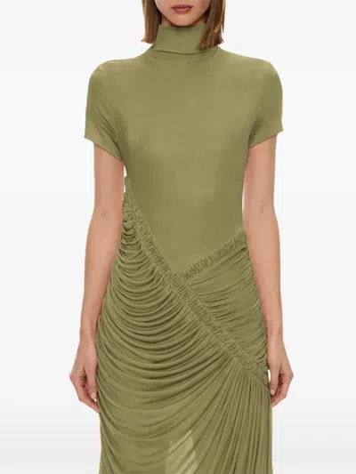 Christopher Esber Fusion Ruched Maxi Dress In Green