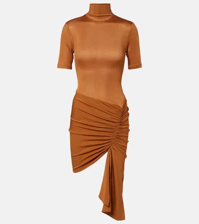 Christopher Esber Fusion Ruched Minidress In Brown