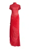 Christopher Esber Fusion Ruched Ripple Jersey Maxi Dress In Red