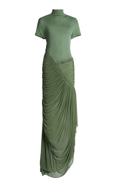 Christopher Esber Fusion Ruched Ripple Maxi Dress In Green