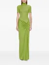 Christopher Esber Fusion Ruched Tee High Neckline Dress In Green