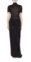 Christopher Esber Fusion Ruched Faille T-shirt Gown In Black
