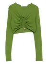 Christopher Esber Gathered-effect Ribbed Crop Top In Green