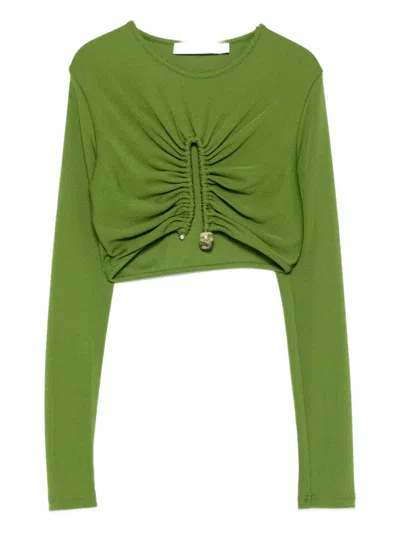 Christopher Esber Gathered-effect Ribbed Crop Top In Green