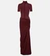 Christopher Esber Gathered Ribbed-knit Gown In Brown