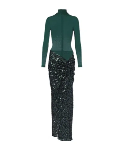 Christopher Esber Gathered Sequined Gown In Green