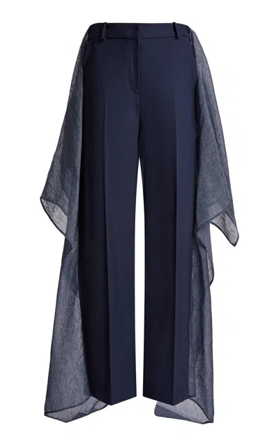 Christopher Esber Gauze-trimmed Stretch-wool Straight-leg Pants In Blue
