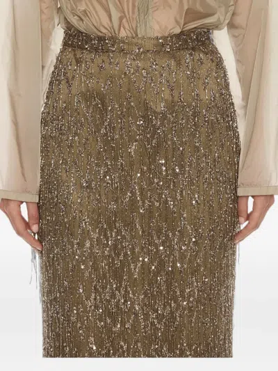 Christopher Esber Gilded Chevron Lace Maxi Skirt In Brown