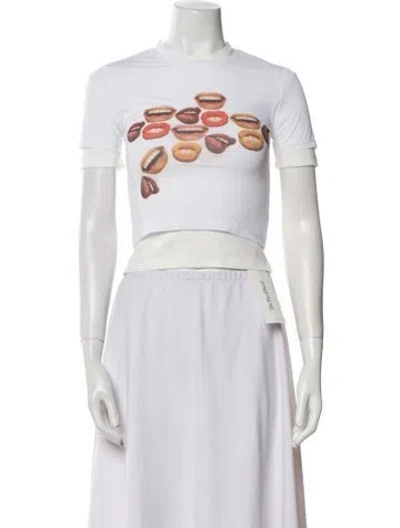 Pre-owned Christopher Esber Graphic Print Crew Neck Crop Top In White