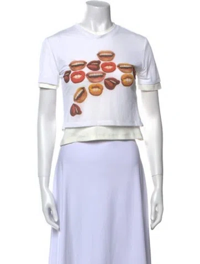 Pre-owned Christopher Esber Graphic Print Crew Neck Crop Top In White