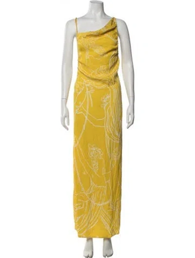 Pre-owned Christopher Esber Graphic Print Long Dress In Yellow