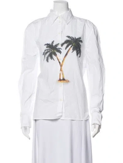 Pre-owned Christopher Esber Graphic Print Long Sleeve Button-up Top In White