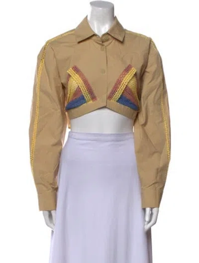 Pre-owned Christopher Esber Graphic Print Long Sleeve Crop Top In Neutral