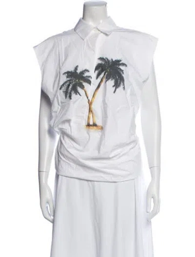 Pre-owned Christopher Esber Graphic Print Sleeveless Button-up Top In White