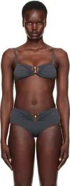 Christopher Esber Gray Ruched Prong Bandeau Bikini Top In Charcoal