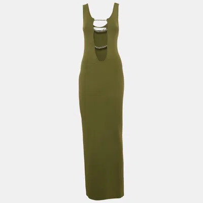 Pre-owned Christopher Esber Green Embellished Rib Knit Maxi Dress S