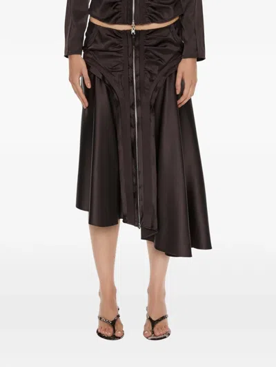 Christopher Esber Gwen Invert Ruched Silk Midi Skirt In Brown