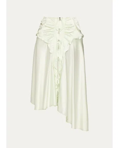Christopher Esber Gwen Silk Satin Ruffled Asymmetric Skirt In White