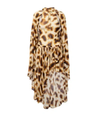 Christopher Esber Gyre Printed Asymmetric Caped Minidress In Brown