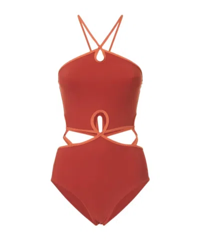 Christopher Esber Halter Loop Lycra One Piece Swimsuit In Burgundy