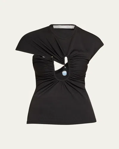 Christopher Esber Helix Crystal Ribbed Tee In Black