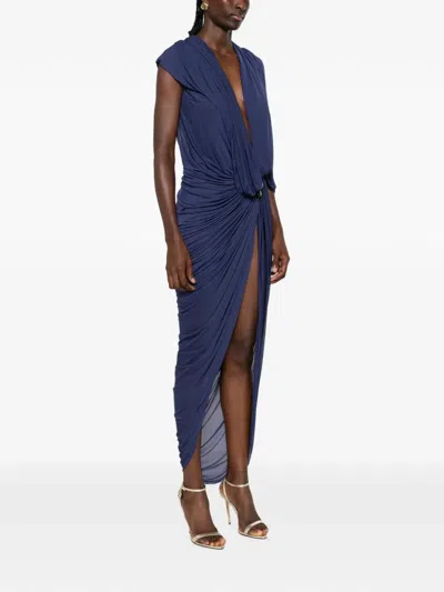 Christopher Esber Helix Crystal-draped Maxi Dress In Blue