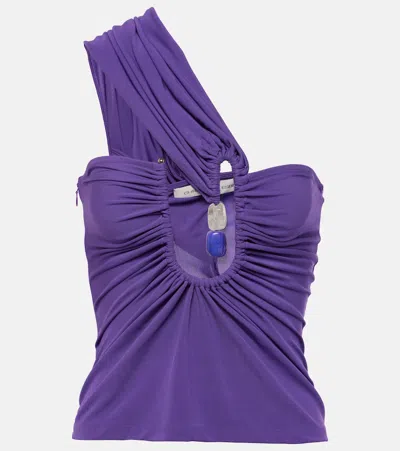 Christopher Esber Helix Cutout Embellished Jersey Top In Purple