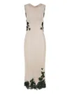 Christopher Esber Hibiscus Embroidered-lace-insert Midi Dress In Neutral