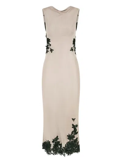 Christopher Esber Hibiscus Embroidered-lace-insert Midi Dress In Neutral