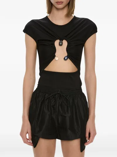 Christopher Esber Hiero Crystal Capped T-shirt In Black