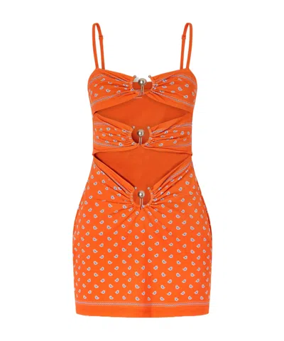 Christopher Esber Orbit Embellished Ruched Cutout Printed Stretch-jersey Mini Dress In Multi