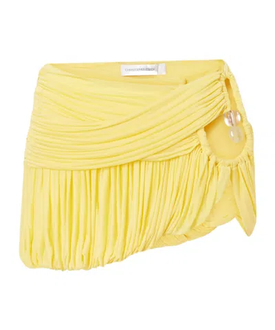 Christopher Esber Embellished Cutout Pleated Jersey Mini Skirt In Yellow