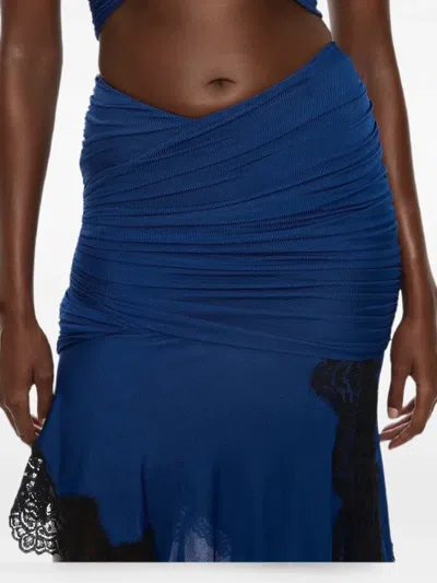 Christopher Esber Incline Lace-trimmed Gathered Midi Skirt In Blue