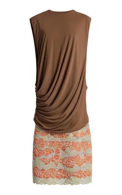 Christopher Esber Interlocked Lace Draped Muscle Tank Cotton-blend  Midi Dress In Brown
