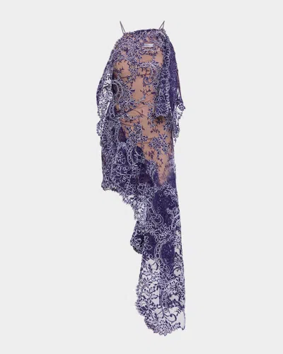 Christopher Esber Iris Floating Lace Mini Dress In Purple
