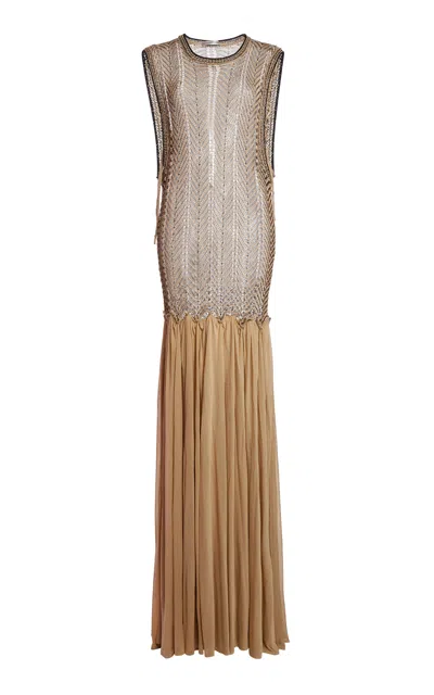 Christopher Esber Ivara Chevron Crochet Maxi Dress In Gold