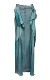 Christopher Esber Kacere Sheer-paneled Satin Maxi Skirt In Blue