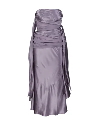 Christopher Esber Knotted Gather Midi Dress In Grey