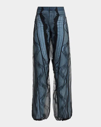 Christopher Esber Lace Encased Denim Straight-leg Jeans