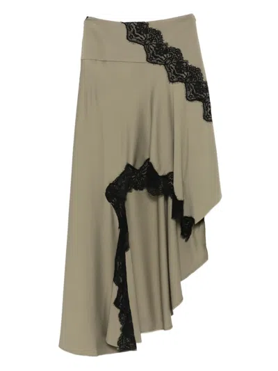 Christopher Esber Lace-trim Asymmetric Maxi Skirt In Green